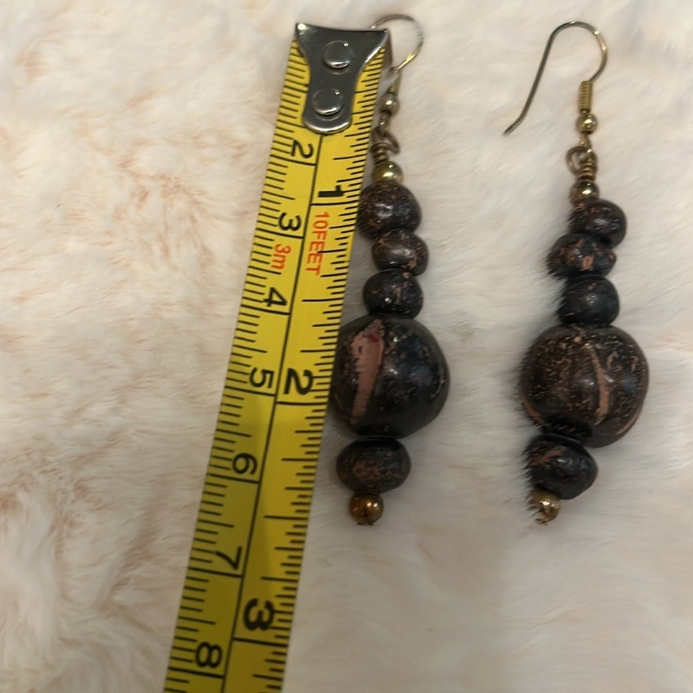Handcrafted Eggplant and Lavender Dangle Earrings - Picture 3 of 3